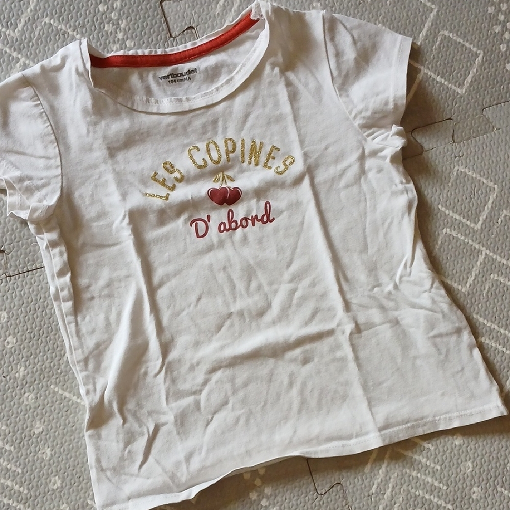 White Kids Tee with Cherry Embroidery